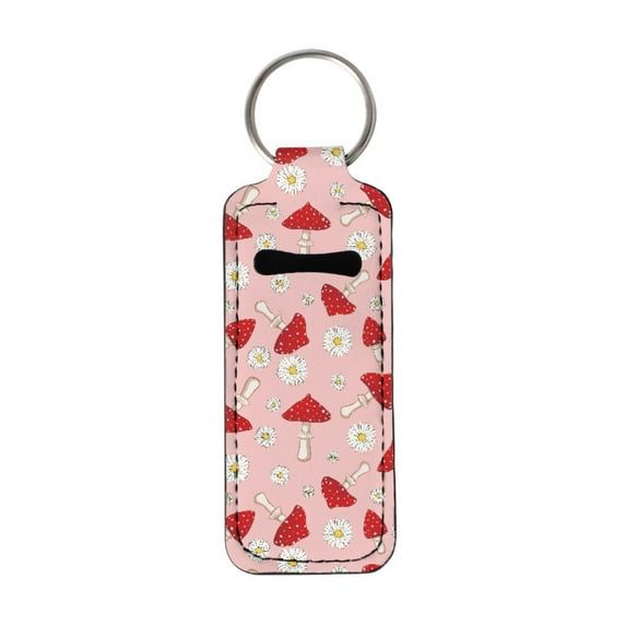 Yuyamidu Red Mushroom Chapstick Holder for Car Reuseable Daisy Sleeve Chapstick Pouch for Women Soft Elastic Lipstick Key Chain Holder Makeup Storage Organizer