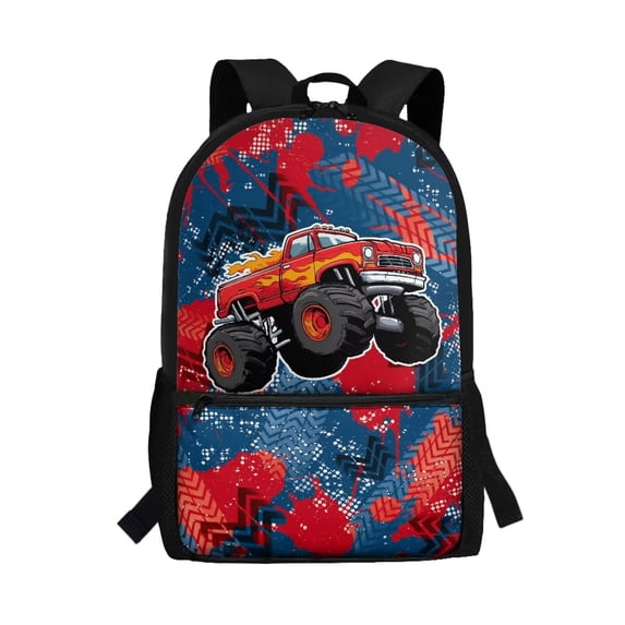 Yuyamidu Red Truck School Backpack, Large Capacity Bookbag with Multiple Pockets for Teens Boys, Daypack for Daily Use Class Outdoor Activities