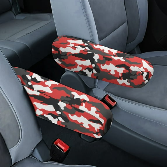 Yuyamidu Red and Black Armrest Cover for SUV Truck Sedan Camo Car Front Seat Armrest Covers Elastic Car Seat Arm Rest Cover Car Interior Accessories