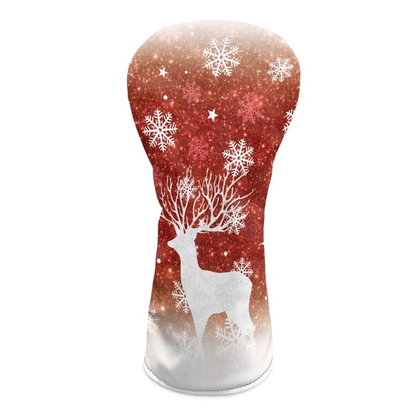 Yuyamidu Reindeer Golf Club Head Cover for Driver Fairway Hybrid Snowflake Golf Head Cover for Clubs Protective Waterproof PU Leather Golf Accessory, Red Christmas