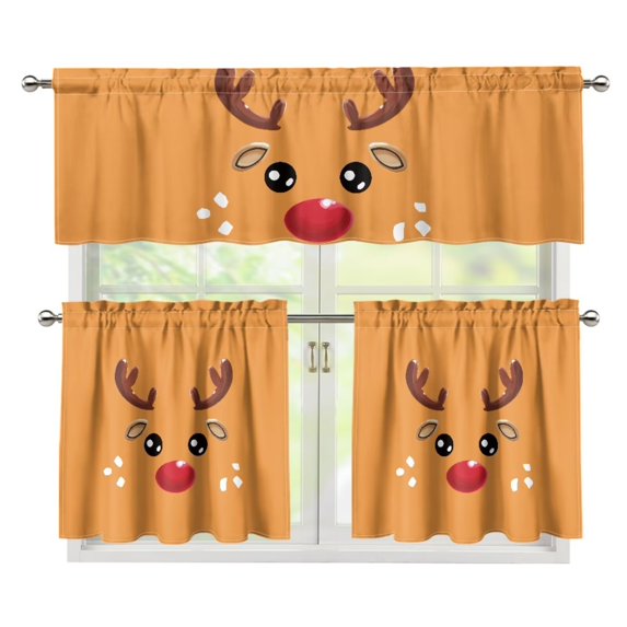 Yuyamidu Reindeer Kitchen Curtains and Valances 3 Panel Set Easy to Install Short Tier Curtains with Rod Pocket Soft Thicken Contemporary Trendy Valances Christmas Decor for Home