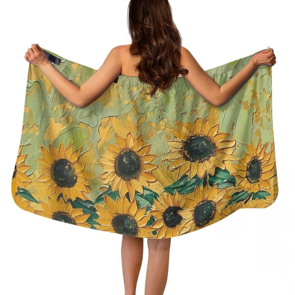 Yuyamidu Retro Sunflower Body Wrap Towel for Women Fall Towel Wrap Absorbent Bathroom Towels Green Bath Wrap with Pocket Sauna Spa Wrap Adults Shower Wrap Size L
