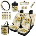 thumbnail image 1 of Yuyamidu Retro Sunflower Car Seat Cover Set 15 PCS Butterfly Steering Wheel Cover Seat Belt Cushion Pad Garbage Bag Air Vent Pocket Rearview Mirror Cover Coasters Keychain for SUV Van Sedan, 1 of 7