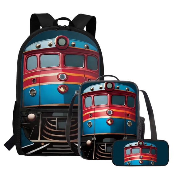 Yuyamidu Retro Train School Backpack Set of 3 with Lunch Box Pencil Case Kids Backpack for Girls 8-10 with Compartments Suitable for Elementary Middle School High School