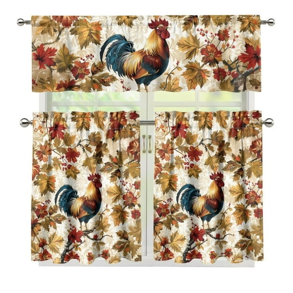 Yuyamidu Rooster Kitchen Window Curtains Valance and Tier 3 Panel Set Easy to Install Short Tier Curtains with Rod Pockets Soft Contemporary Trendy Valances Home Decor