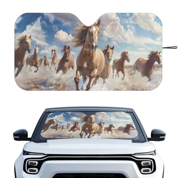 Yuyamidu Running Horse Car Windshield Sunshade Easy to Install Front Window Sunshade for Car Foldable Sun Blocker Visor Protector for Most Big Auto Sedan SUV