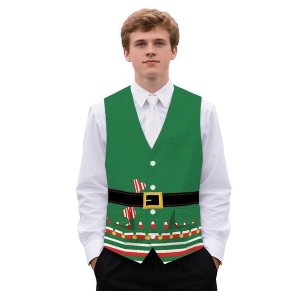 Yuyamidu Santa Claus Clothes Men's Classic Slim Fit Dress Vest Formal Wedding Prom Tuxedo Suit Vest with Pocket Lightweight Waistcoat Size 2XL, Green Christmas