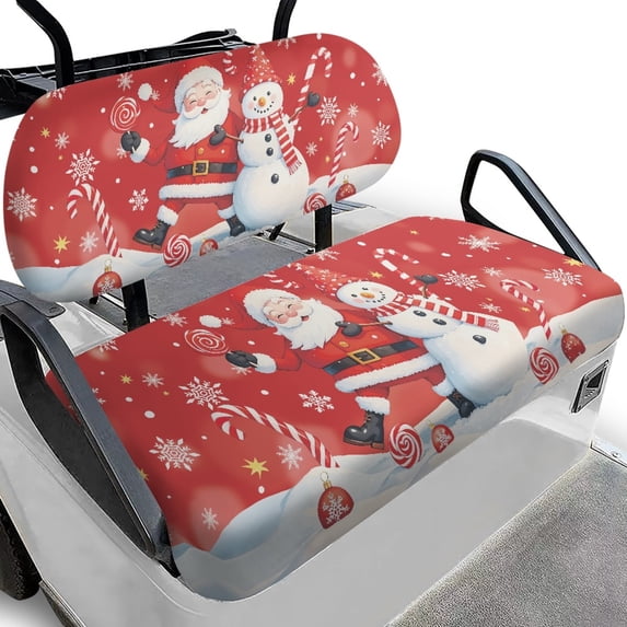 Yuyamidu Santa Claus Golf Cart Front Seat Cover Easy to Install Golf Cart Accessories Snowman Golf Seat Cover Fits Most Club Car and Golf Carts, Red Christmas