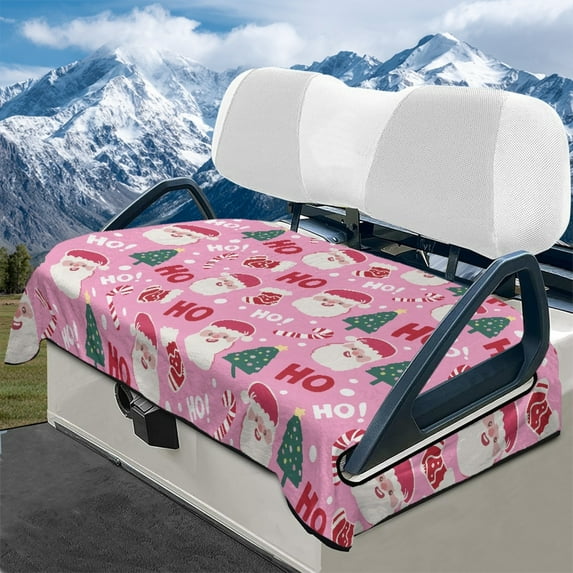 Yuyamidu Santa Claus Golf Cart Seat Covers Warm Flannel Golf Cart Cushion Covers HO-HO-HO Club Car Seat Towel Blanket Easy to Install, Pink Christmas Decor