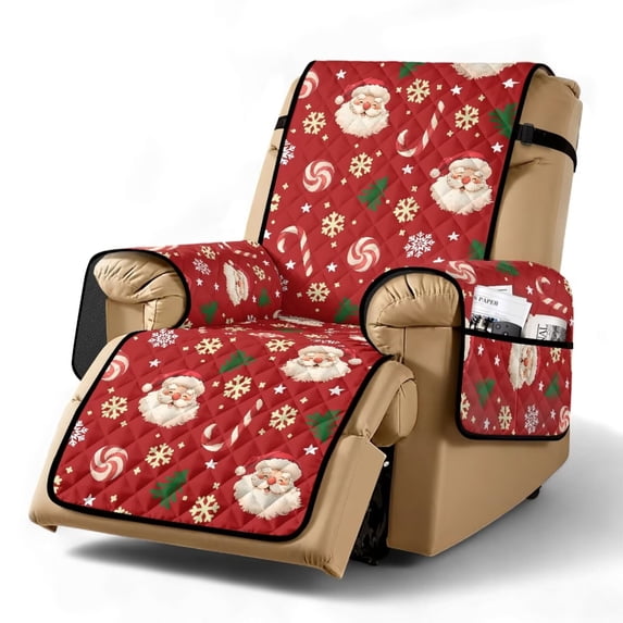 Yuyamidu Santa Claus Stretch Recliner Chair Cover Waterproof Recliner Chair Protector with Elastic Edge Easy to Install Single-Seater Sofa Slipcovers Gift for Holiday