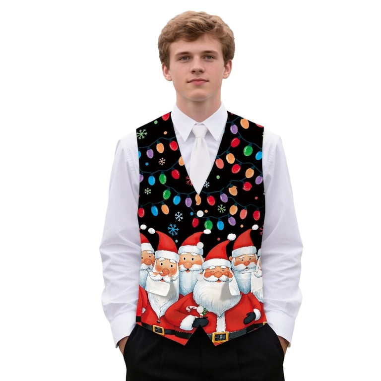 Yuyamidu Santa Claus Suit Vests for Men Size 2XL Colorful Lights Casual Formal Dress Vest Christmas Business Slim Fit Waistcoat Vest with 3 Real