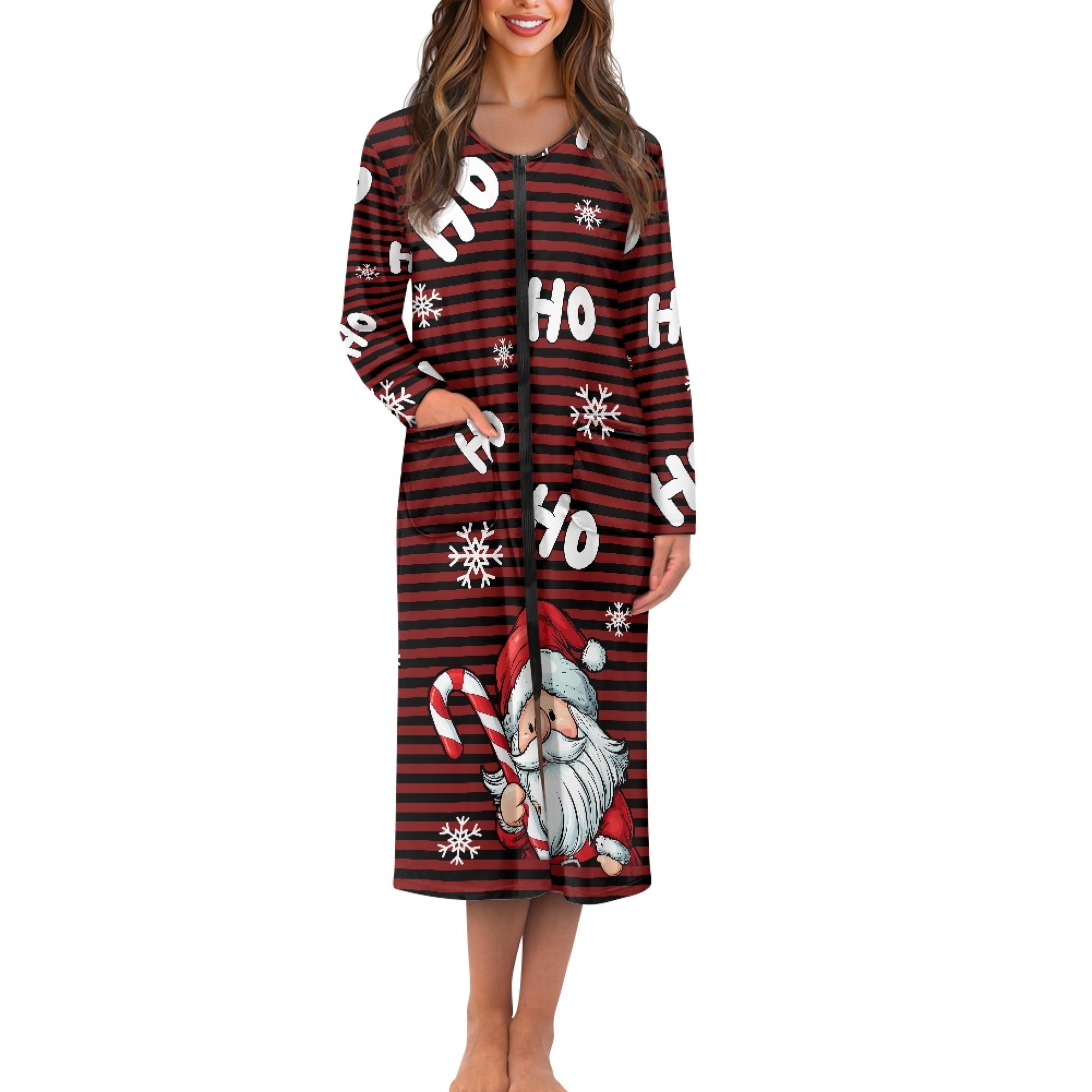 Yuyamidu Santa Claus Zipper Front Robes for Women HO-HO-HO Loungewear  Christmas Long Sleeve Bathrobe with Pockets Snowflake Sleepwear Size XL,  Red Black Stripes Night Gowns - Walmart.com