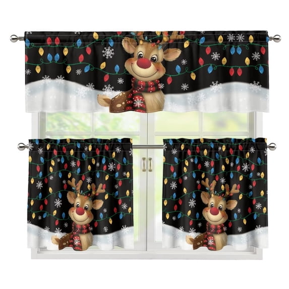 Yuyamidu Santa Reindeer Kitchen Window Curtains Valance and Tier 3 Panel Set Easy to Install Short Tier Curtains Rod Pocket Contemporary Trendy Valances Home Decor