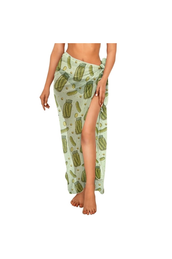 Sarong Swimsuit Coverups for Women Pickled Cucumber Beach Cover Up Skirt Chiffon Swimsuit Sarong Wrap Hawaii Sheer Swimwear