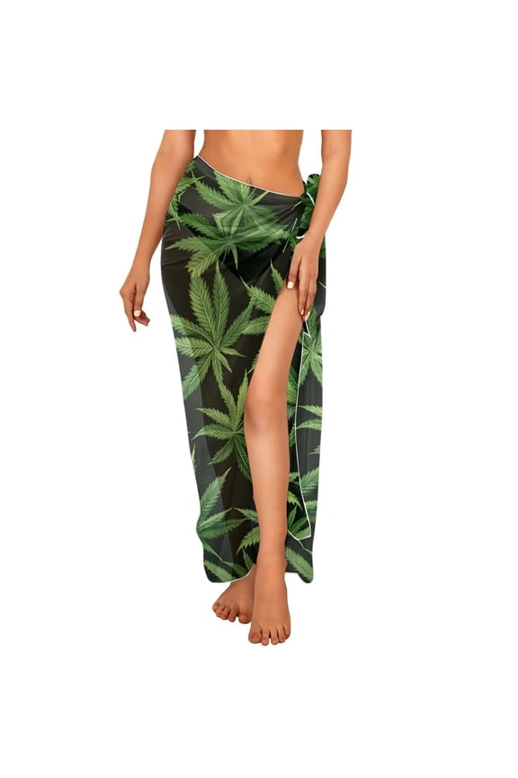 Sarong Wraps for Women Green Leaves Chiffon Swimsuit Coverups Sheer Bikini Wraps Bathing Suit Cover Up Summer Beachwear