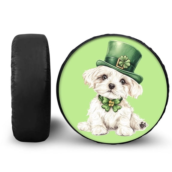 Yuyamidu Schnauzer Spare Tire Cover Green Hat Wheel Protectors for RV Camper Travel Trailer SUV Truck St. Patrick's Day Tough Tire Cover, Easy to Install