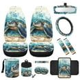 thumbnail image 1 of Yuyamidu Sea Turtle Front Car Seat Cover Set of 12 Blue Steering Wheel Cover Seat Belt Pads Armrest Cover Garbage Bin Air Vent Pocket Rearview Mirror Cover Coasters Keychain Car Accessories Decor, 1 of 6