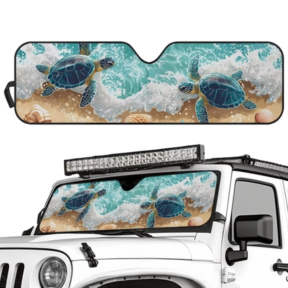 Yuyamidu Sea Turtle Front Windshield Sunshade Fit for Jeep Wrangler JL/JLU & Jeep Gladiator JT, Beach Window Shade Sun Visor Blocks UV Rays Keep Vehicle Cooler