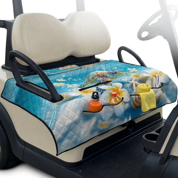 Yuyamidu Sea Turtle Golf Cart Seat Covers 2 Passenger Seats Frangipani Club Car Seat Towel Blanket with Shortage Pockets Fashion Golf Cart Accessories, Blue