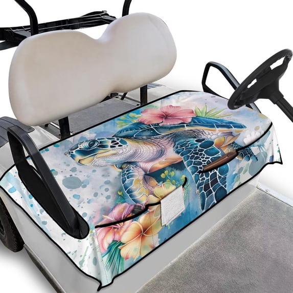 Yuyamidu Sea Turtle Golf Cart Seat Covers Hibiscus Golfcart Seat Cover with Pockets Universal Club Car Seats Cushion Golf Seat Covers for Cart