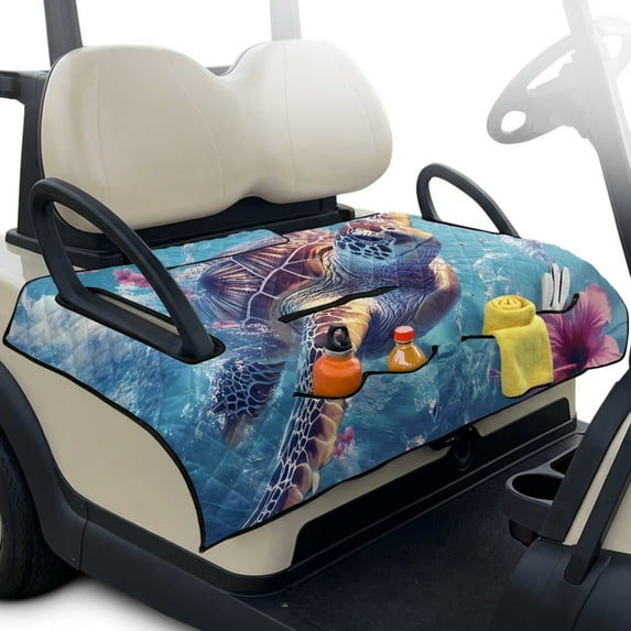 Yuyamidu Sea Turtle Golf Cart Seat Covers, Soft and Comfortable Golf Cart Seat Towel Blanket with Front Pockets for 2 Passenger Seats Pink Hibiscus Club Car Golf Cart Accessories, Blue