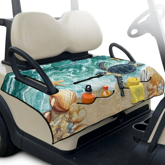 Yuyamidu Sea Turtle Golf Cart Seat Covers Starfish Shell Golf Cart Seat Towel Blanket with Pockets Portable Club Car Seat Cushion