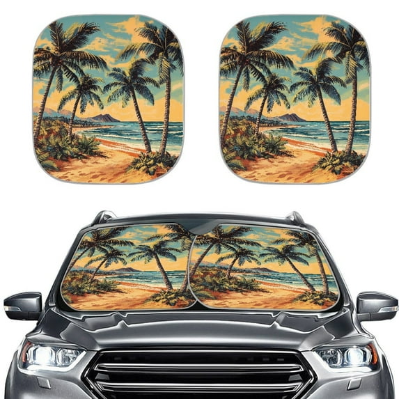 Yuyamidu Seaside Car Window Shades for Truck Sedan SUV Coconut Tree Car Sun Shade Set of 2 Fashion Sun Visor for Car Windshield Portable Sun Shade Car Accessories