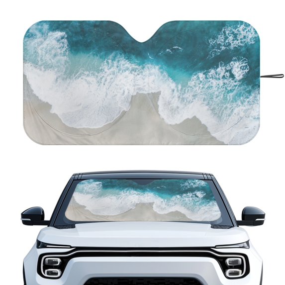 Yuyamidu Seaside Car Windshield Sun Shade Beach Automotive Windshield Sunshades for SUV Van Hatchback Foldable Car Sun Visor for Car Windows to Block Sun