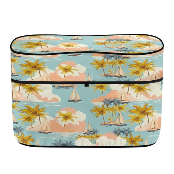 Yuyamidu Seaside Coconut Tree Propane Tank Cover Dual 20lb Propane Tank Cover Table with Zipper Weather Resistant Accessories for RV, Travel Trailer, Camper