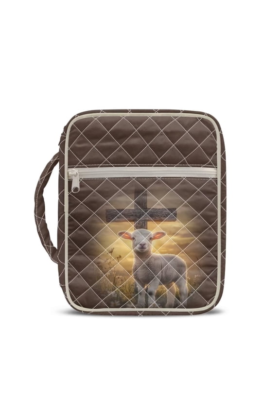 Sheep Bible Cover with Handle Cross Carring Book Case Church Bag Brown Quilted Bible Protective Case for Women Bible Study Supplies