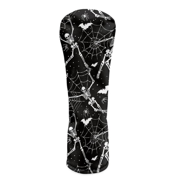 Yuyamidu Skeleton Golf Club Head Cover Black Cobweb Golf Head Protective Cover Waterproof PU Leather Driver Fairway Wood Hybrid Head Cover, Halloween