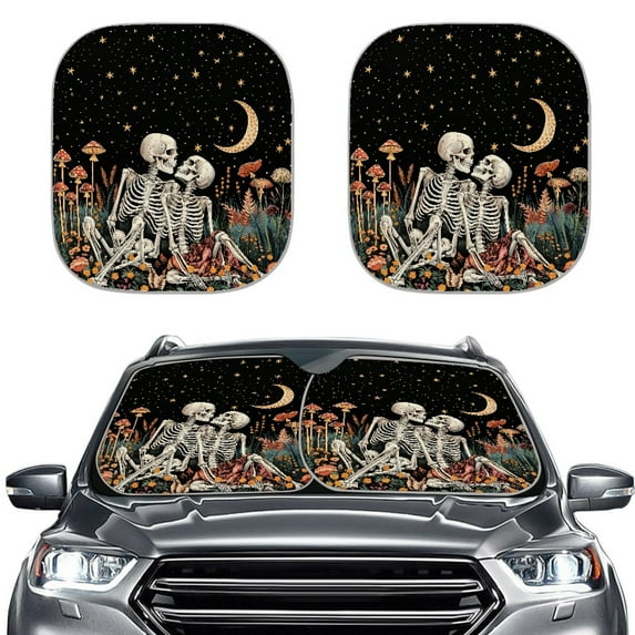 Yuyamidu Skull Car Windshield Shades for SUV Automobile Truck Mushroom Car Sun Shade Windshield Decor 2 Pieces Portable Car Shades for Front Windows