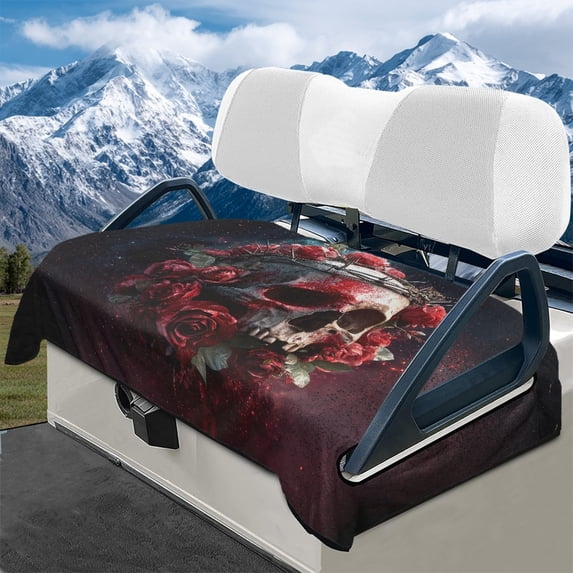 Yuyamidu Skull Golf Cart Seat Covers Red Rose Club Car Cushion Covers Winte Flannel Golf Cart Seat Towel Blanket
