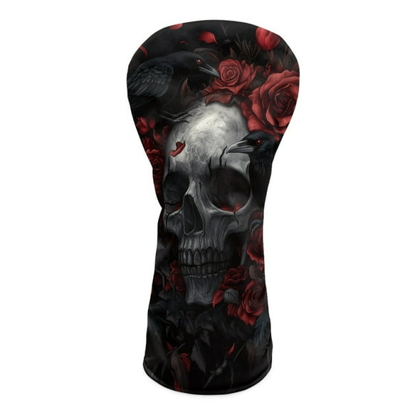 Yuyamidu Skull Golf Club Head Cover, Red Rose Golf Headcover Driver Headcover Fairway Wood Headcover Hybrid Club Head Cover with Soft Lining