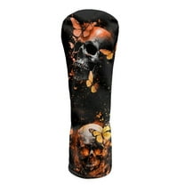 Yuyamidu Skull Golf Club Head Cover with Soft Lining Butterfly Driver Fairway Woods Hybrids Headcover Waterproof PU Leather Golf Club Cover Golf Gift for Golfers
