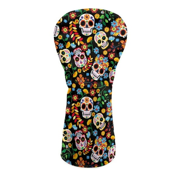 Yuyamidu Skull Golf Club Head Covers PU Leather Golf Head Covers Driver Covers Hippie Flowers Golf Headcover Fariway Wood Headcover Hybrid Covers