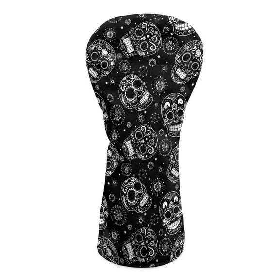 Yuyamidu Skull Golf Head Covers, Waterproof Leather Golf Club Head Covers Hippie Flowers Club Protection, Designed to Fit Driver Fairway Hybrid, Black
