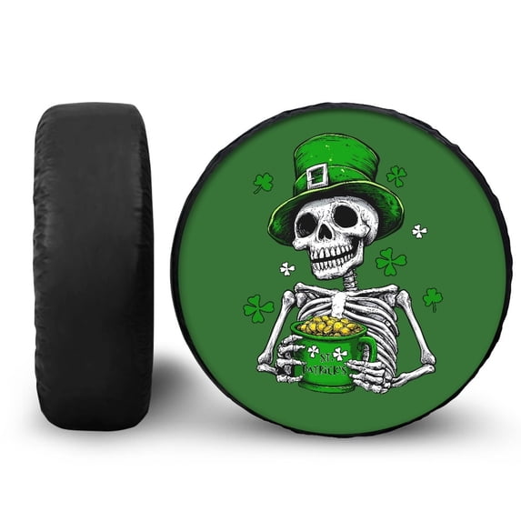Yuyamidu Skull Spare Wheel Tire Cover St. Patrick's Day Spare Tire Covers Green Hat Wheel Cover Protector Keeps Dirt, Rain, and Sun Away from Your Spare Tire