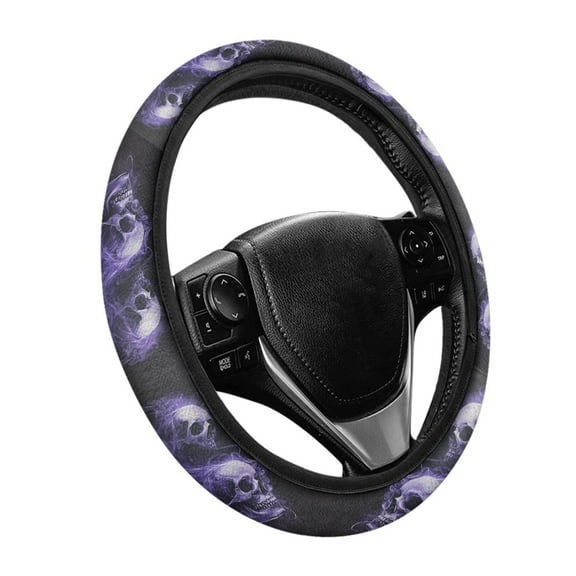 Yuyamidu Skull Steering Wheel Cover Short Plush Car Steering Wrap for Sedan Fashion Car Decorative Accessories Men Auto Steering Wheel Protector, Purple