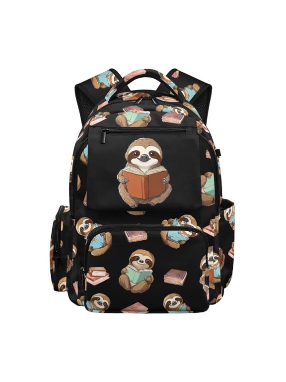Sloth Backpack for Kids 6-10, Elementary School 17 Inch Lightweight Multi Pocket Bookbag with Padded Shoulder Straps for 1st-4th Grade, Back to School