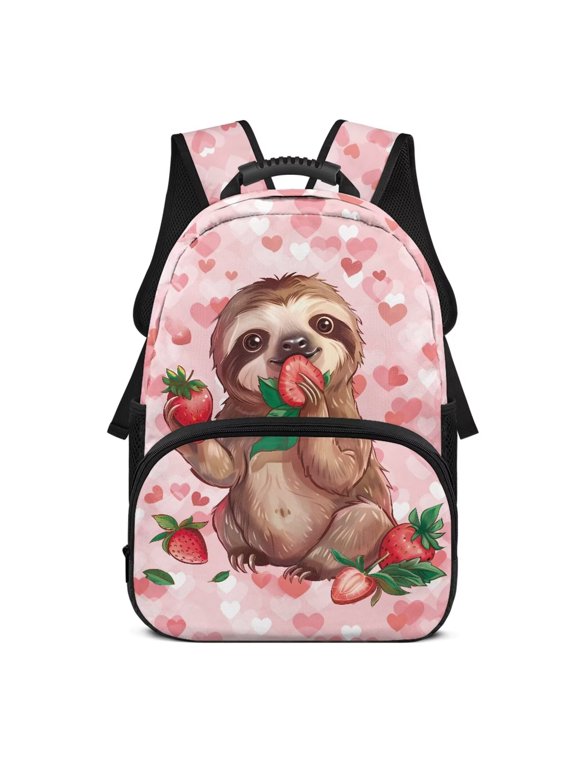 Sloth Backpack for School Kids Girls Book Bags 10-12 Years Old Elementary School Schoolbags, Reusable Outdoor Shoulder Bags with Bottle Side Pockets