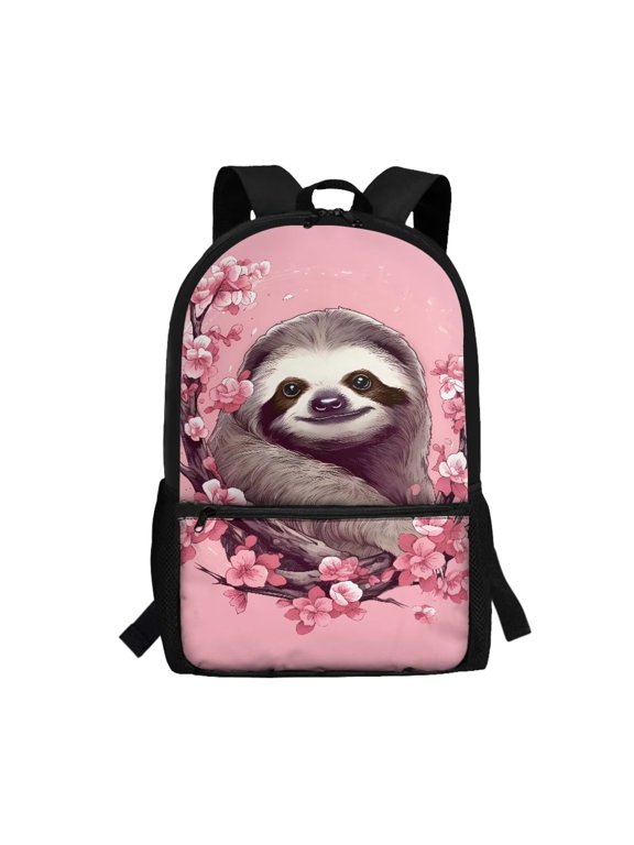 Sloth Backpack for Kids Pink Bookbag for Girls 12-14 Middle School Book Bags for 6Th Grade Teen Bookbags with Front Pocket & Side Pockets