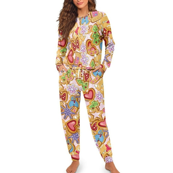 Yuyamidu Snowflake Long Sleeve Pajama for Women 2 Piece Christmas Pajamas Sets Candy Canes Night Clothes Casual Pjs Nightwear Size M Loose Fitting Sleepwear with Pockets