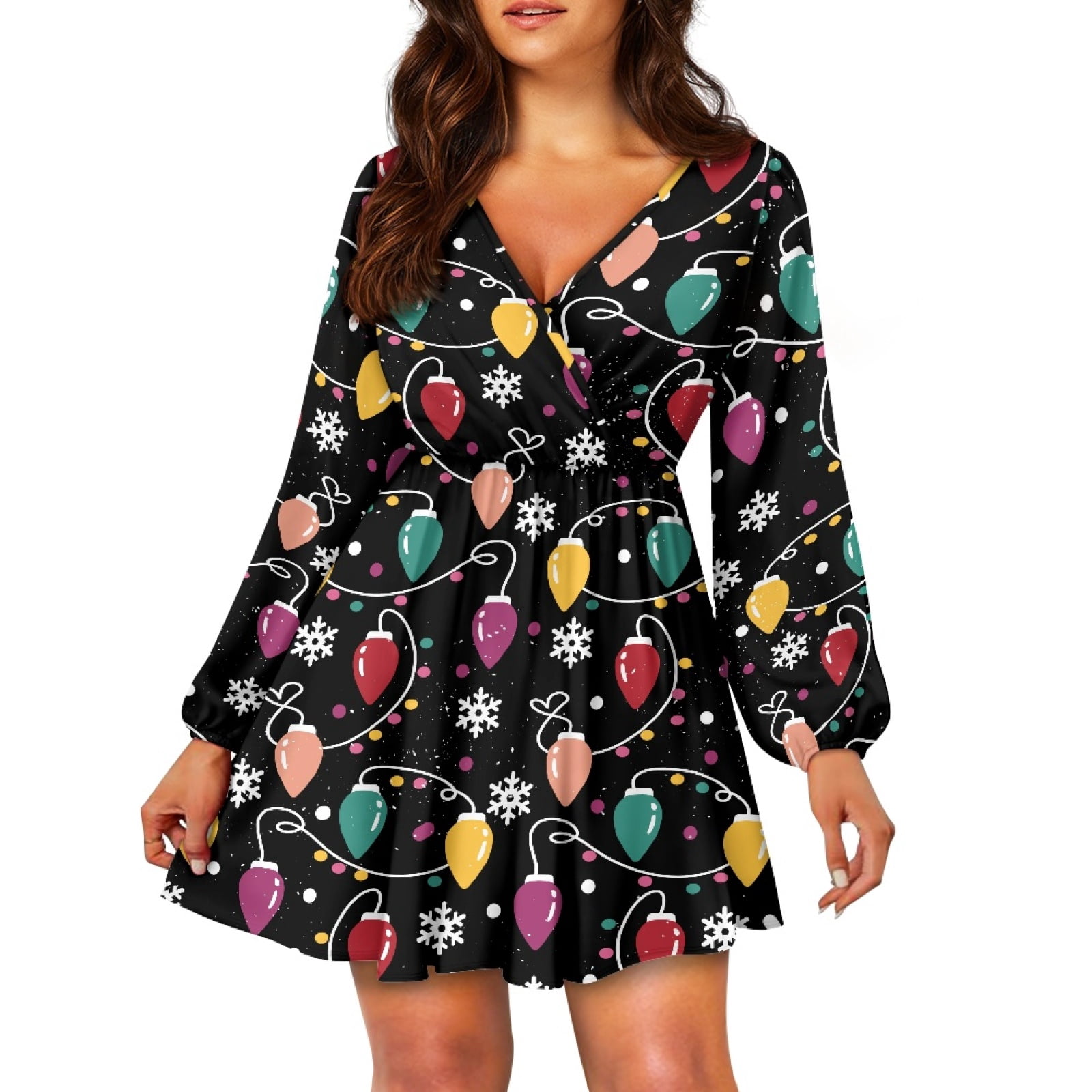 Yuyamidu Snowflake Women Dresses Colorful Lights A-Line Dress Size M  Stretchy High Waistline Knee Length Dress Christmas Party Dresses Daily  Wear ...