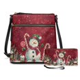 thumbnail image 1 of Yuyamidu Snowman Bow Women Crossbody Bag 2‑Piece Set with Wallet Christmas Themed Pattern, Multi Zipper Pockets, Adjustable Strap, Water‑Resistant PU Leather Ideal for Holiday Outings, Gifts, 1 of 7
