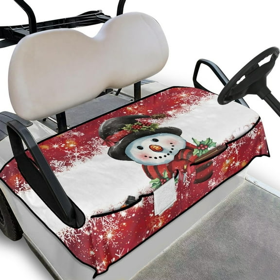 Yuyamidu Snowman Golf Cart Seat Covers with Front Pockets, Christmas Golf Cart Seat Towel Blanket for 2 Passenger Seats, Red Club Car Seat Cushion Accessories Decor