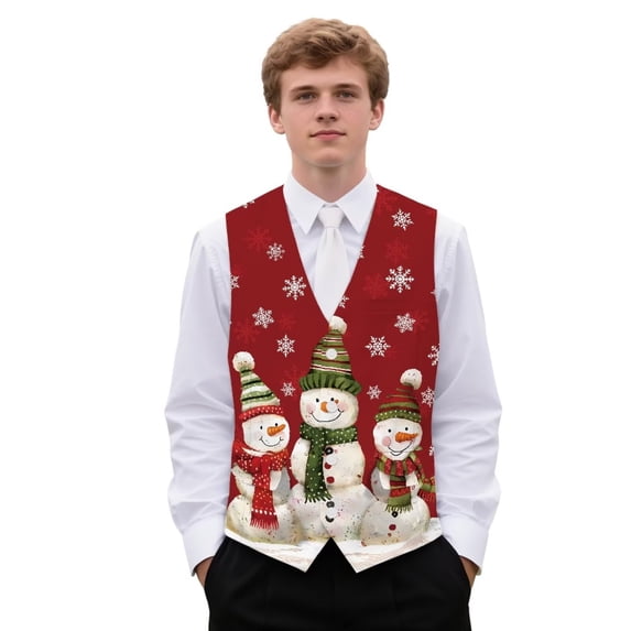 Yuyamidu Snowman Men's Suit Vest Christmas Casual Waistcoat Vest Size 4XL Leisure Dress Business Vests for Wedding Party Tuxedo with Pockets, Red
