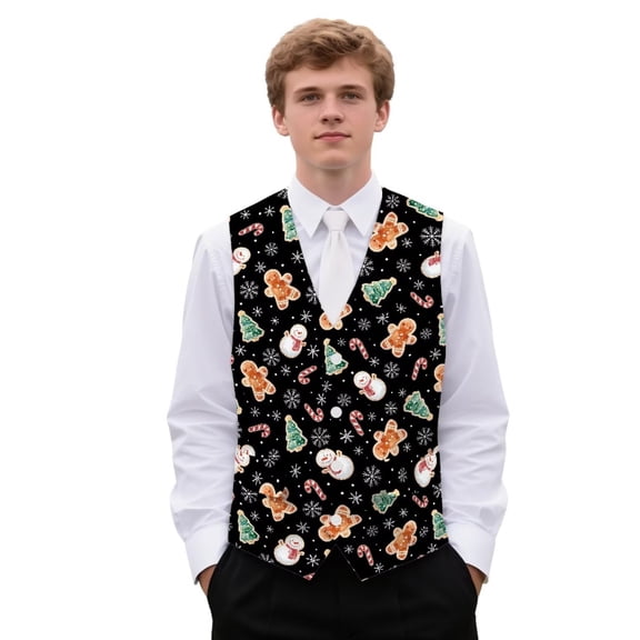 Yuyamidu Snowman Men's Suit Vest Gingerbread Man Business Formal V-neck Waistcoat Size 3XL Christmas Casual Dress for Wedding Party Tuxedo