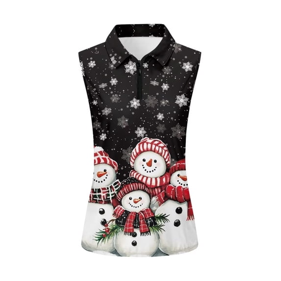 Yuyamidu Snowman Sleeveless Golf Shirts for Women Athletic Shirts Stretchy Breathable Fabric, Quarter Zip Collar, Slim Fit, Suitable for Golf, Tennis, Casual Holiday Outings