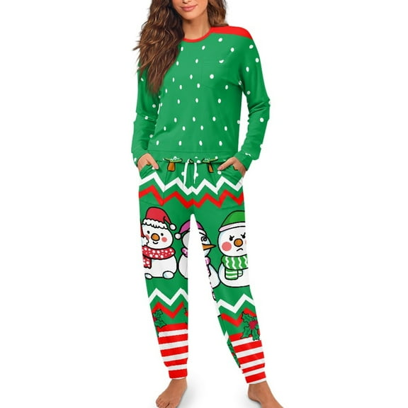 Yuyamidu Snowoman Long Sleeve Pajamas for Women Set of 2 Christmas Pajama Tops and Pants Casual Sleepwear Size L Comfy Pj Sets Womens Nightwear with Pockets